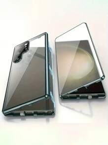 No Fingerprint Identification, Cannot Be Used Normally With Phone Film, All-Inclusive Phone Case Not Support Falling Compatible With Samsung Galaxy S23 S24 S22 Ultra Case 360 ° Metal Alloy Framework Enclosed Fully Screen Tempering HD Glass Protective Cover - Dark Green - View 2