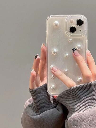 SHEIN X Jess High-End 3D Pearl Drop Glue Full Coverage Anti-Fall Phone Case Protective Cover Compatible With IPhone 15ProMax IPhone13 12 11 14pro 13pro