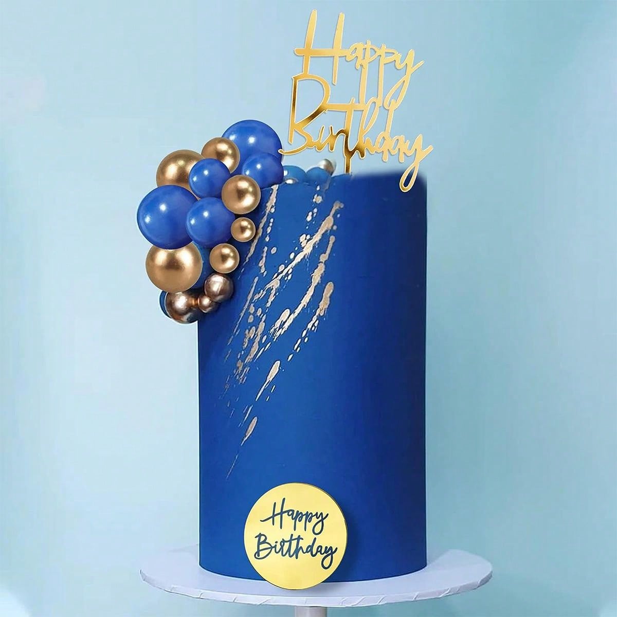 24PCS Blue Gold Ball Cake Topper Happy Birthday Boho Cake Topper