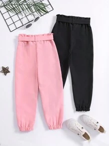 2 chiếc Quần Túi Giấy Dệt Màu Trơn Cô Gái Trẻ, Xuân/Hè - Nhiều màu - Xem 2