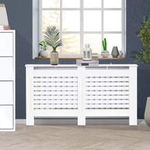 HOMCOM Radiator Cover, Modern MDF White Painted Cabinet With Horizontal Slats For Living Room, Bedroom, 152L X 19W X 81H Cm - White - View 1