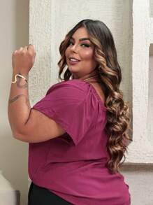 Plus Size Blouses - Burgundy - View 3