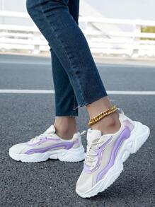 Của phụ nữ Ngoài trời Thể thao , Đúng mốt Và Lưới thoáng khí Lace-up Giày thể thao In Màu be Và Tím - Màu tím - Xem 1