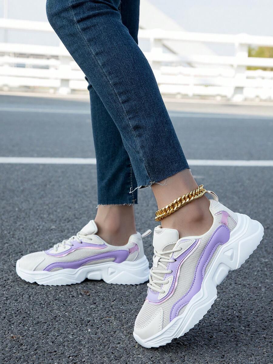 Của phụ nữ Ngoài trời Thể thao , Đúng mốt Và Lưới thoáng khí Lace-up Giày thể thao In Màu be Và Tím - Màu tím - Xem 1