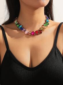 1 Peça Colar Estilo Coração com Gota de Água Multicolorida de Strass para Mulheres (Cor Aleatória), Namorados, Mãe, Dia das Mães, Presente - Multicolorido - Visão 2
