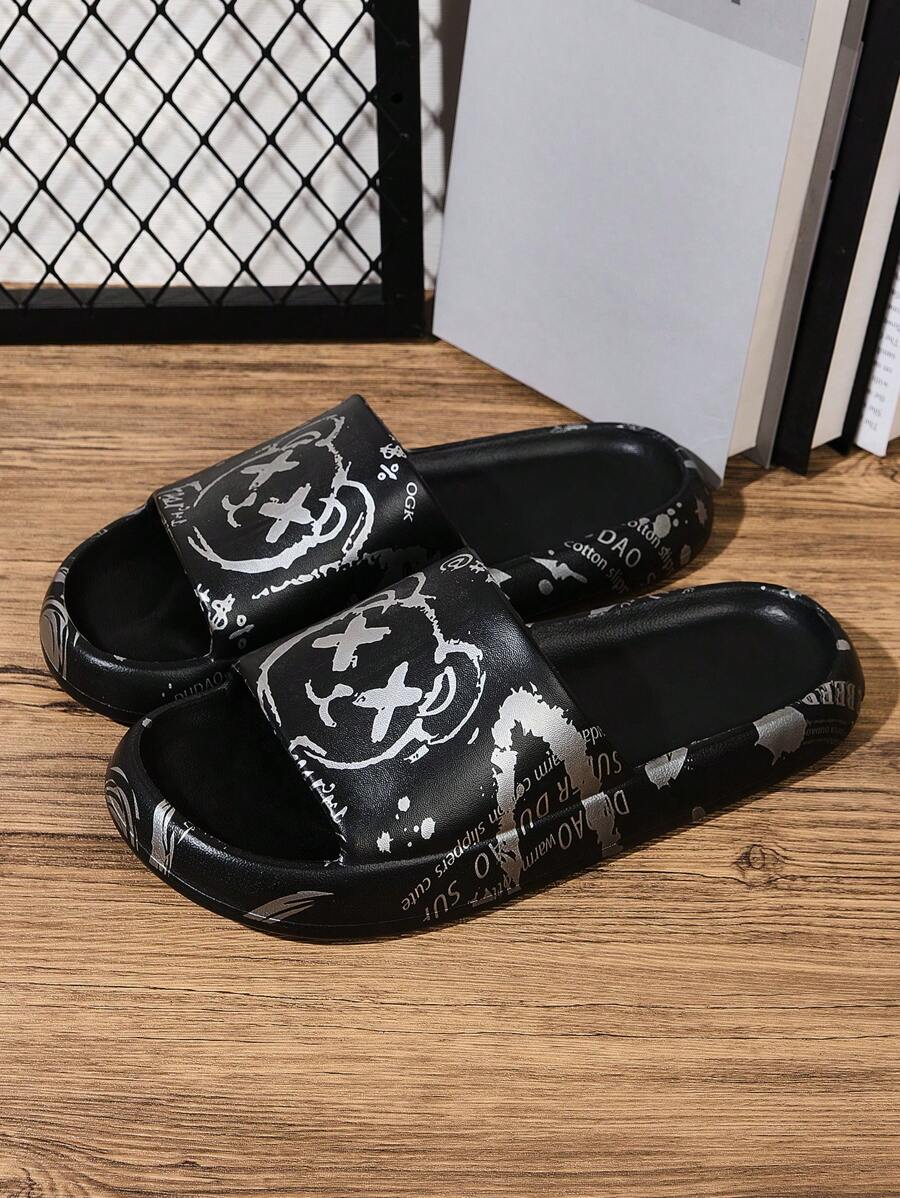 Zapatillas/sandalias Informales Con Diseño De Oso Estampado De Moda Para Hombre, Adecuadas Para Interiores, Exteriores, Playa, Paseo Por El Arroyo, Antideslizantes, Transpirables, Ocio Diario - Negro - Ver 1