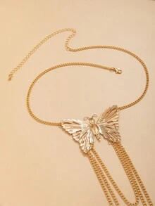 1入復古創意波西米亞風格中空蝴蝶吊墜身鏈,流蘇和可調節鏈條,適用於日常穿著、海灘假期、禮品贈送 - 金色 - 查看 5