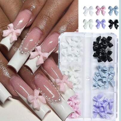 Bow-Knot Nail Charms 3D Bows For Nails White Nail Charms For Acrylic Nails Nail Art Supplies Nail Jewelry DIY Crafts Nail Accessories For Women DIY Nail Decoration Design Nail Gems