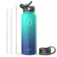 BUZIO 40oz Duet Series Stainless Steel Insulated Water Bottle Wide Mouth With Straw Lid & Flex Cap Drink Flasks - 藍色漸變 - 查看 2