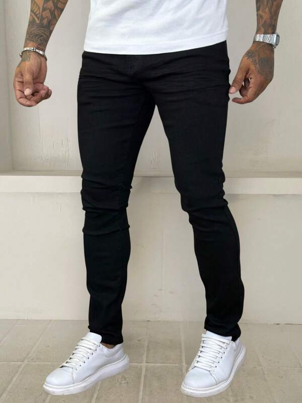 Calça Preta Masculina Skinny Bolsos Tradicional Homem Básica Dia dos Pais