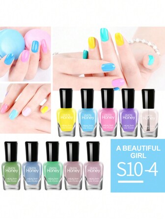 10pcs/Set Peelable Water-Based Nail Polish, Quick-Drying, No Need For Uv Lamp, 5ml/Bottle, Bright Young Girl Series, Suitable For Beginners