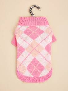 1pc Pink Plaid Knitted Pet Cat Sweater With Leg Strap Suitable For Kitten, Young Cat And Small Dog (Random Color) - Multicolor - View 2