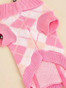 1pc Pink Plaid Knitted Pet Cat Sweater With Leg Strap Suitable For Kitten, Young Cat And Small Dog (Random Color) - Multicolor - View 5