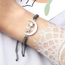 1pc  Metal Pendant Braided Bracelet Couple Handmade Lucky String Adjustable Bangles Jewelry Woomen Red Gift New - Multicolor - View 3