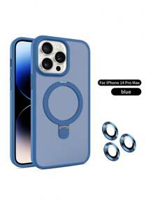 Anti-Shock Phone Case With Lens Film And Magnetic Stand, Frosted Texture, Compatible With Iphone 12/13/14/15 Pro Max