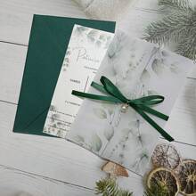 10 Sets de tarjetas de invitación de boda semitraslúcida de vellum con hoja en blanco, perla falsa, pedrería y sobre, perfecto para Navidad - Multicolor - Ver 1