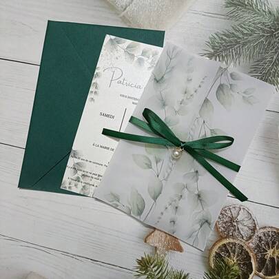 10 Sets de tarjetas de invitación de boda semitraslúcida de vellum con hoja en blanco, perla falsa, pedrería y sobre, perfecto para Navidad