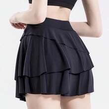 Falda Amplia a Capas Tipo Campana De Talle Alto - Negro - Ver 2
