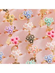 36入組可愛多彩的金色花環戒指和心形盒子,派對生日禮物（款式和顏色隨機） - 彩色 - 查看 4