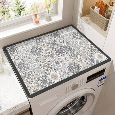1pc Bohemian Style Printed Washing Machine Dust Cover, Countertop Absorbent Mat, Refrigerator Pad, Microwave Oven Cover, Soft Diatomite Draining Mat, Anti-Slip Super Absorbent Durable Dish Drying Mat, 19.7*23.6 Inch Modern Washer And Dryer Top Cover, Suitable For Laundry Room, Kitchen, School, Office, Home, Travel, Bags, And Storage Organization
