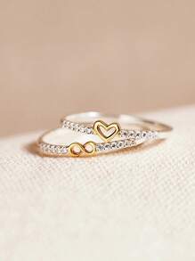 1 Pair Two Tone Love Ring 8-Shaped Ring Set Suitable For Layering - Multicolor - View 3
