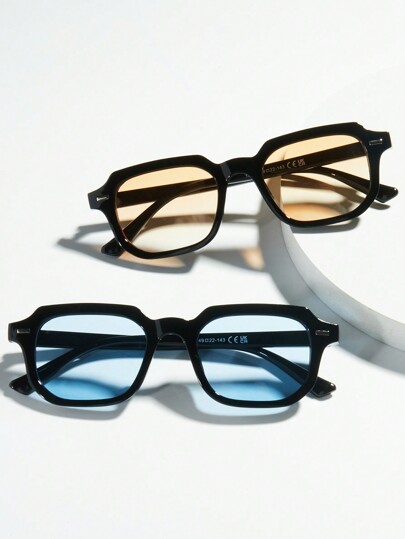 Ochelari de soare pătrați cu decor nituri 1 buc/2 buc/3 buc pentru femei, ochelari de soare retro minimalisti cu balamale metalice pentru călătorii, petrecere, utilizare zilnică, nuanță la modă, ținută elegantă, ieșiri în familie, vacanță de călătorie, vacanță de vară la plajă, în aer liber, călătorii