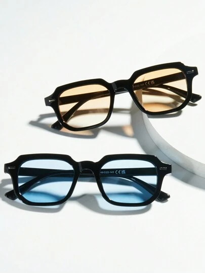 1 件/2 件/3 件女士铆钉装饰方形太阳镜，复古简约金属铰链太阳镜，适合旅行、派对、日常使用，时尚遮阳优雅装扮，家庭出游，旅行度假，夏季海滩度假，户外，旅行