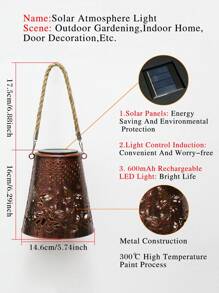 1入復古鐵藝太陽能燈帶繩掛飾,適用於庭院、花園、陽台及戶外裝飾 - 紅銅色 - 查看 2