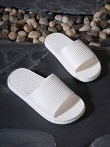 Women's Eva Material White Stripe Flat Highly Attractive Bathroom Anti-Skid And Odor-Proof Light Home Slippers