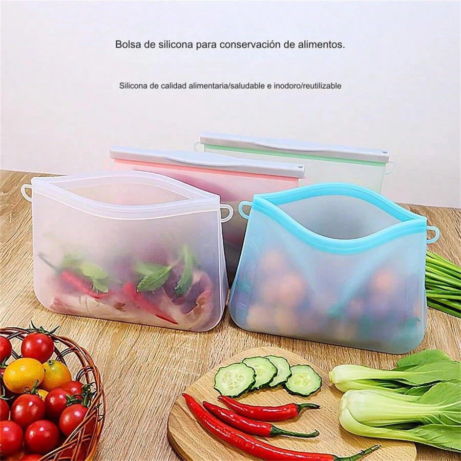 17.5*14.5cm Estilo explosivo silicona bolsas de plástico verduras frutas anti-sabor split bag engrosado sellado portátil bolsa de almacenamiento - azul - Ver 1