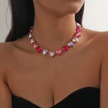 1 Peça Colar Estilo Coração com Gota de Água Multicolorida de Strass para Mulheres (Cor Aleatória), Namorados, Mãe, Dia das Mães, Presente - Multicolorido - Visão 14