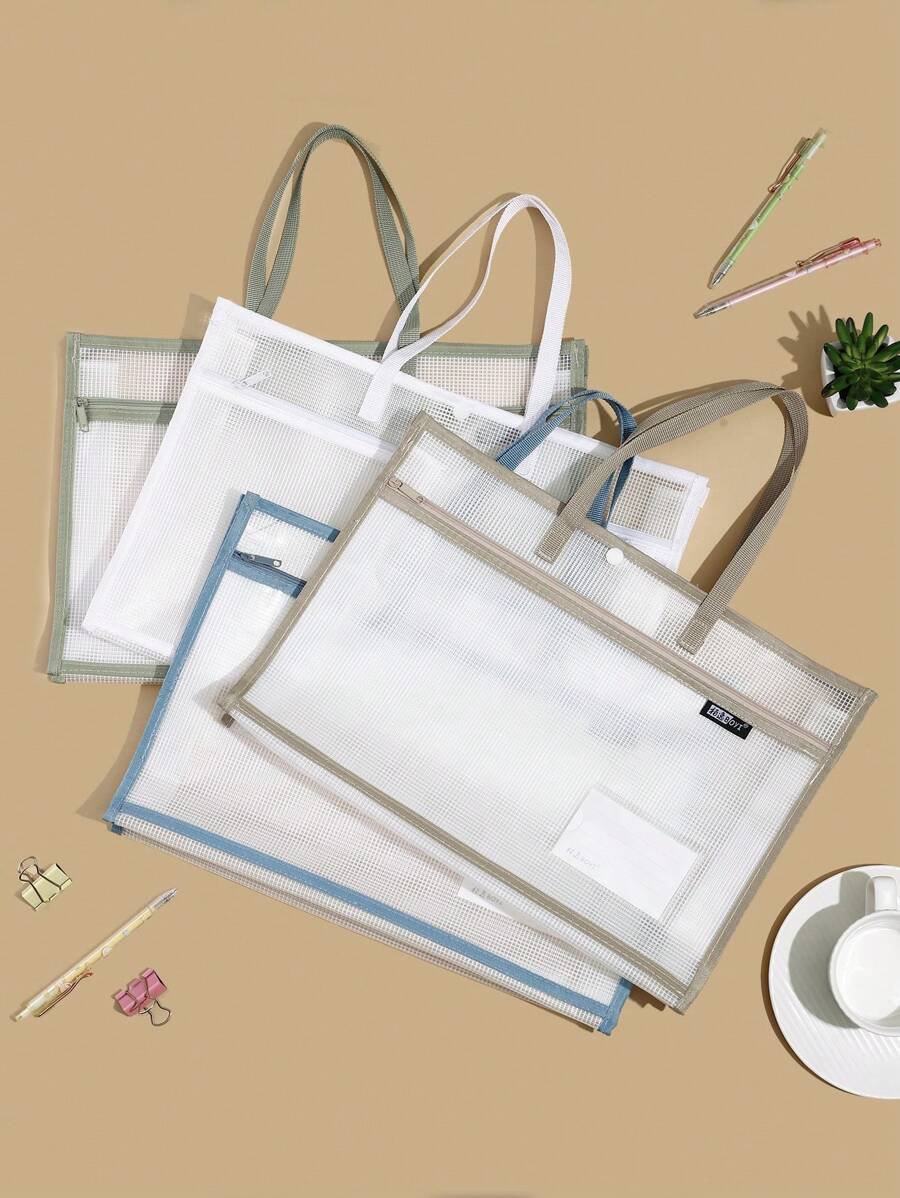 單件裝B4雙層分類文件袋霧面拉鍊式大容量學生手提書包提書袋資料收納袋 - 綠色 - 查看 1