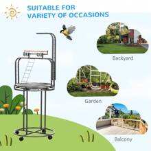 PawHut Parrot Stand Large Bird Perch Stand With Toy Hook & 3 Ladders - 灰色 - 查看 5