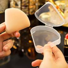 1/2/5pcs透明三角粉扑收纳盒空盒子便携散粉棉花糖气垫盒透明小海绵妆粉三角饭团盒粉扑防尘干湿收纳盒 - 無色 - 查看 2