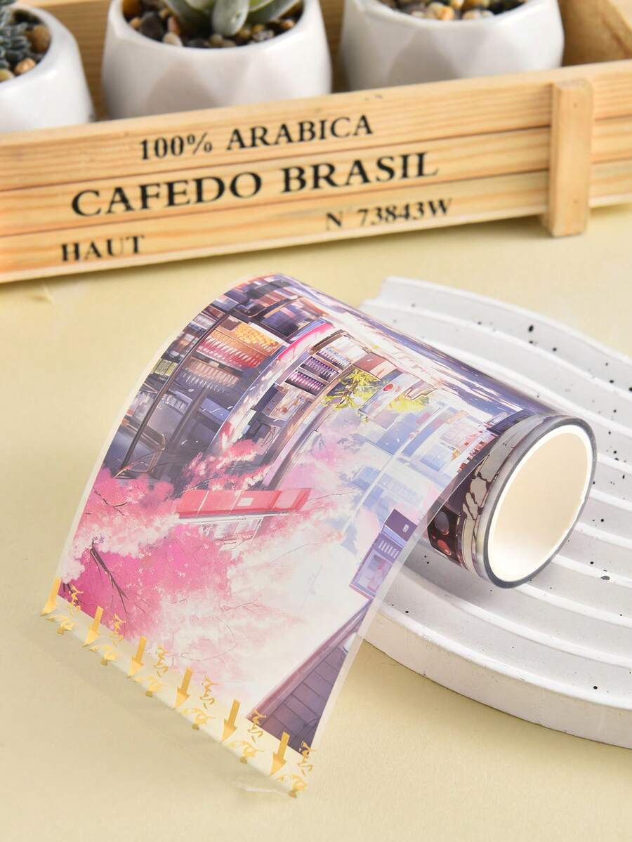 1 Miếng Mịn màng Thú cưng Chất liệu Đẹp Hiện đại Phong cảnh Creative Trang trí Băng washi Hình dán Đối với Tạp chí - Màu Hồng Tươi - Xem 1