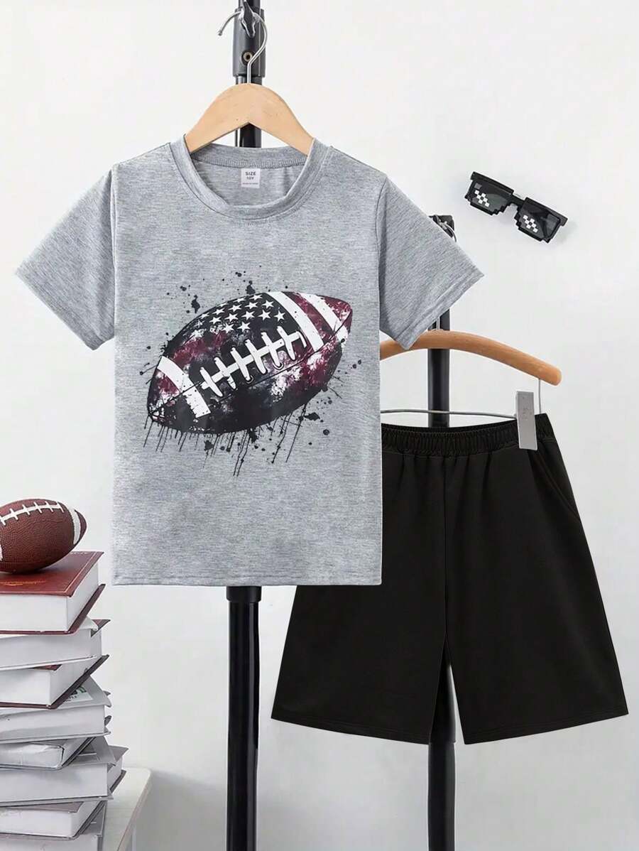 Conjunto de camiseta de manga curta e shorts casuais impressos na moda primavera/verão para meninos adolescentes - Multicolorido - Visão 1