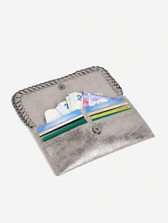 新款短款时尚 Y2K 风格简约卡包硬币摇滚风格铁链连接优雅手拿包钱包带腕带适用于手机兼容 包袋手机女士钱包钱包