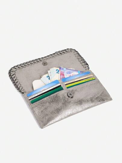 新款短款时尚 Y2K 风格简约卡包硬币摇滚风格铁链连接优雅手拿包钱包带腕带适用于手机兼容 包袋手机女士钱包钱包