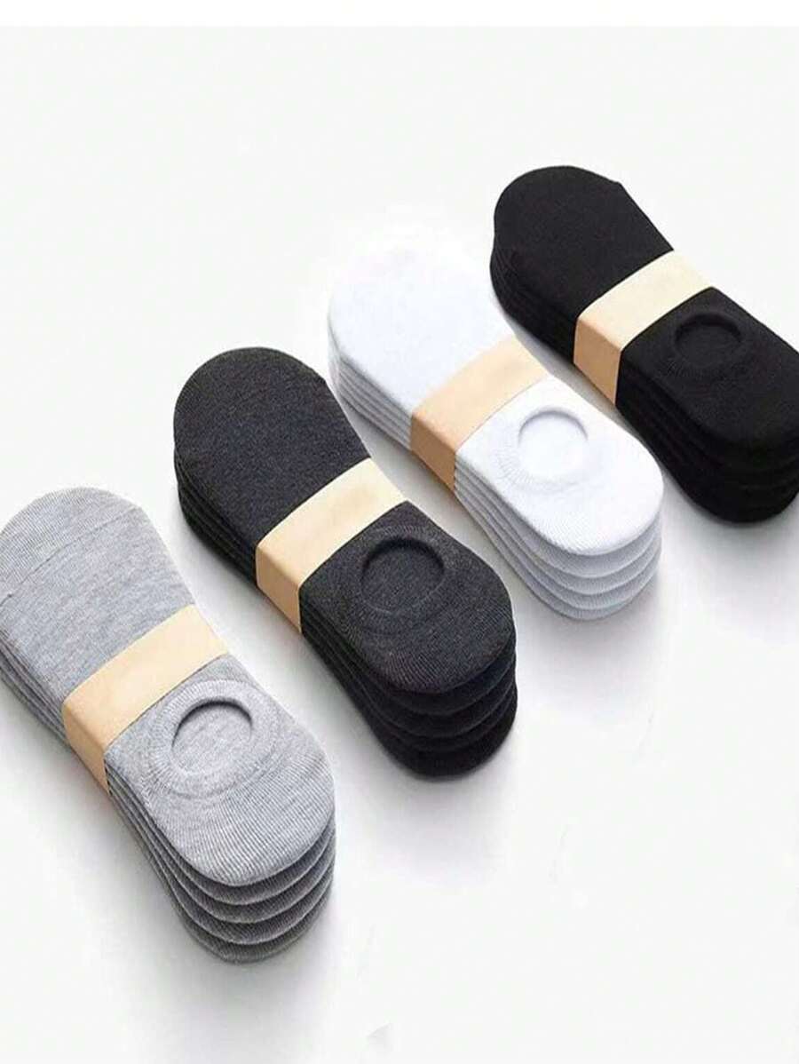 Sports Outdoor 10 Pairs Random Delivery, Men's Boat Socks/Invisible Socks, Women's Thin Breathable Invisible Summer Socks, Black/White/Gray Gift Socks - Black and White - View 1