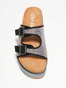 Women's  Rhinestone Buckled Flatform Sandals - Platform Round Toe Slip On High Heel For Friday Nights - 銀色 - 查看 5