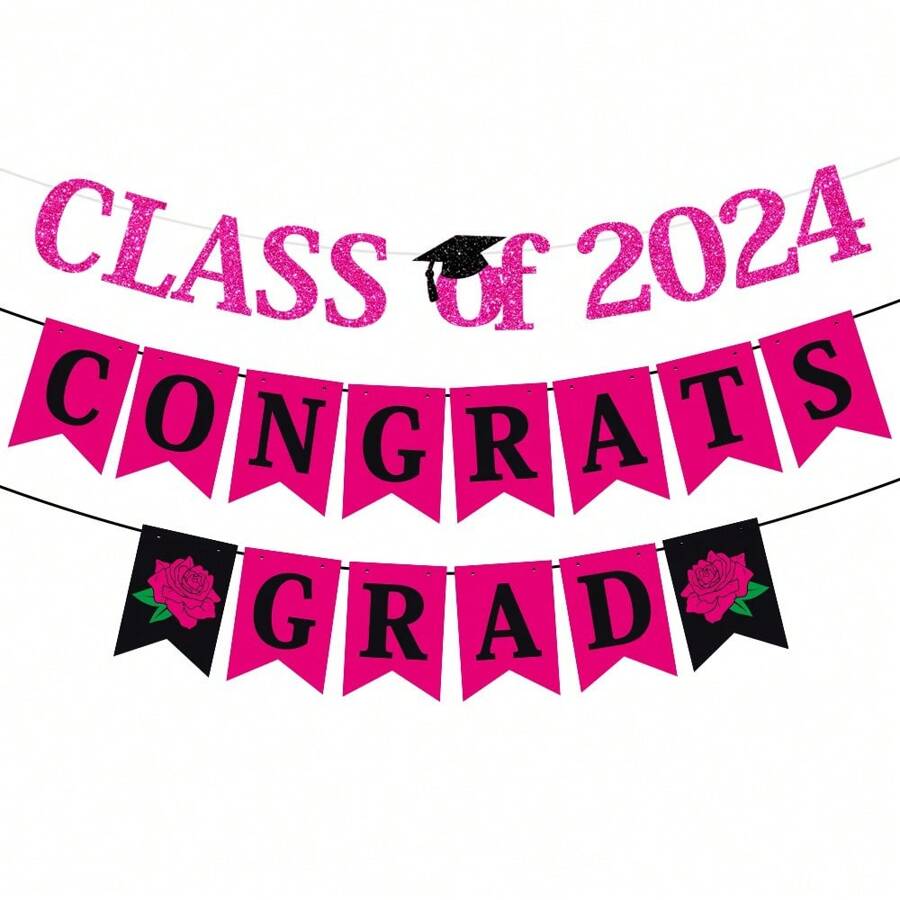 Set, Pink Graduation Decorations 2024, With 1pc Large Congrats Grad