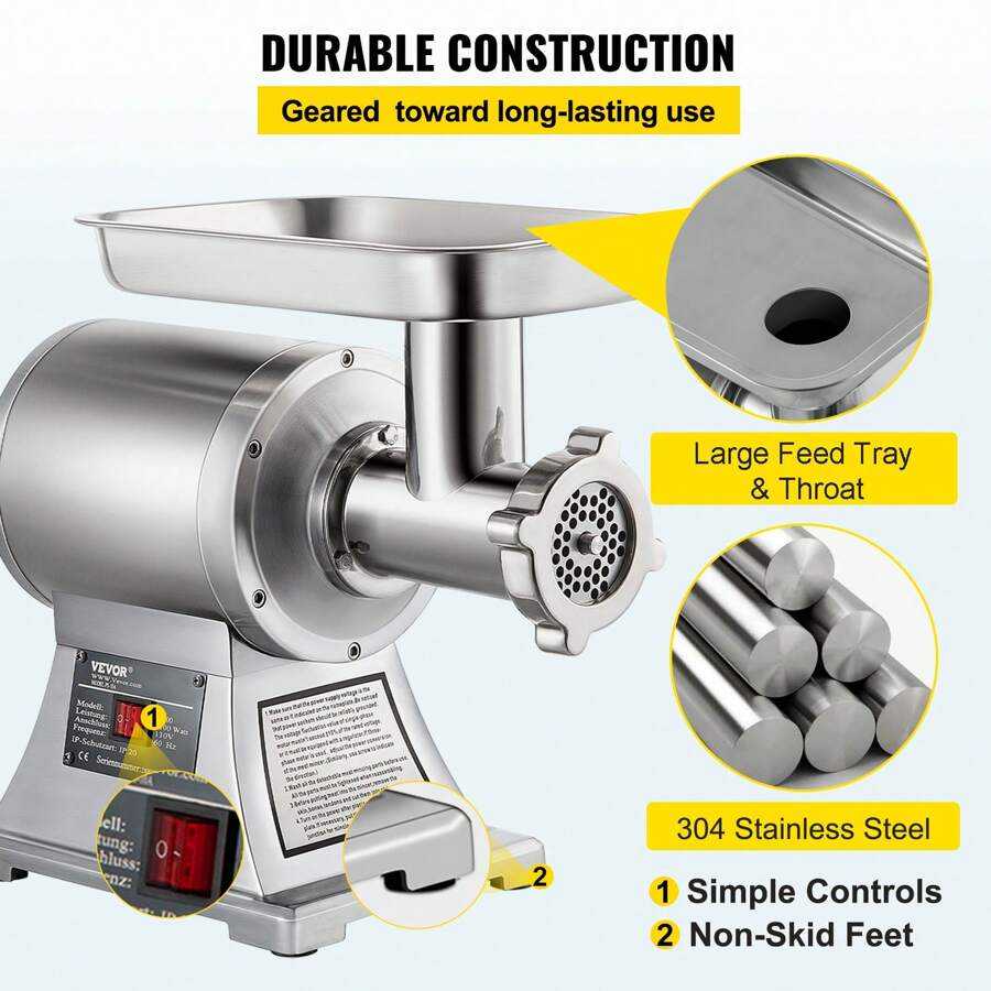 VEVOR VEVOR Commercial Meat Grinder, 550LB/H 1100W Electric Meat Mincer