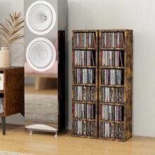 HOMCOM 204 CD Media Display Shelf Unit Set Of 2 Blu-Ray Tower Rack W/ Adjustable Shelves Bookcase Storage Organiser - Rust Brown - View 3