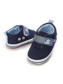 男童卡通大象設計帆布軟底鞋適合寶寶踏出第一步,適合所有季節 - 藍色 - 查看 7