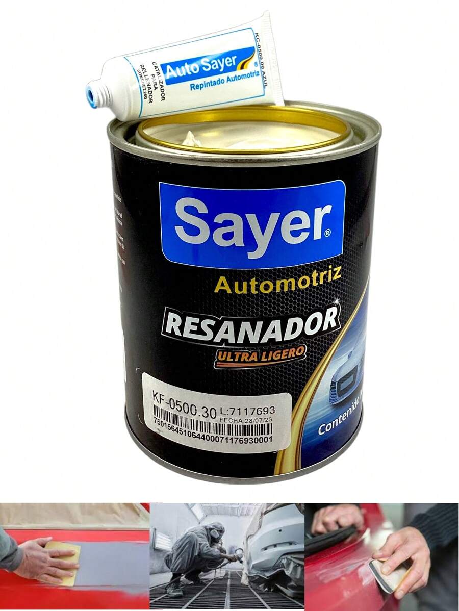 Kit Resanador Automotriz Ultraligero KF-0500 Cubre Imperfecciones de golpes o abolladuras Sayer 1 Litro - Beis - Ver 1