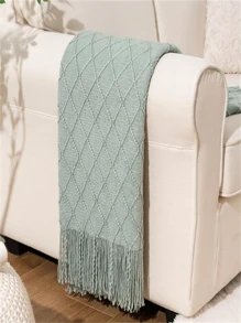 1pc Sage Green Light Weight Knitted Throw Blanket, Suitable For Sofa, Bohemian Home Decor, Couch Living Room, 50" X 60"