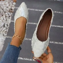 女款尖頭平底鞋,時尚舒適多功能工作鞋,白色 - 白色 - 查看 5