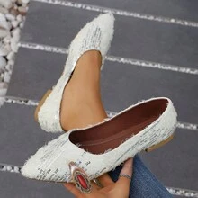 女款尖頭平底鞋,時尚舒適多功能工作鞋,白色 - 白色 - 查看 4