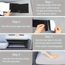 2 Rolls Couch Cushion Grip Tape Keep Couch Cushions From Sliding - Non Slip Cushion Pads, Heavy Duty Strips With Adhesive For Fabric, Outdoor Patio Cushions, Hook And Loop Anti Slip - 黑色 - 查看 6