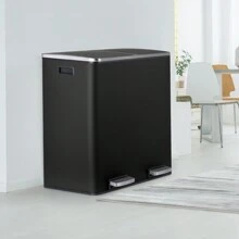 Pirecart 16 Gallon Dual Step Trash Can, Stainless Steel Kitchen Garbage Can With Soft-Close Lid, Double Compartment Classified Recycling Bin For Kitchen, Bathroom, Living Room - 黑色 - 查看 5